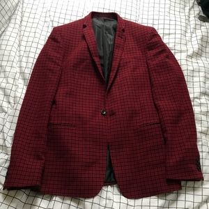 Men’s Skinny Blazer in Red Houndstooth